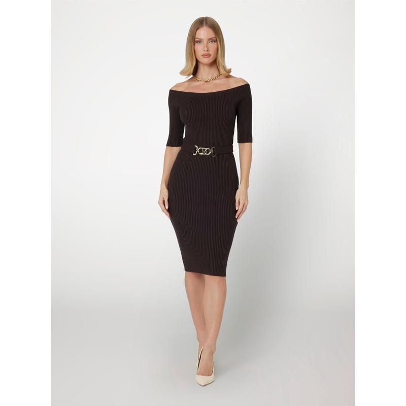 Vestido midi de malha cintado marciano Guess