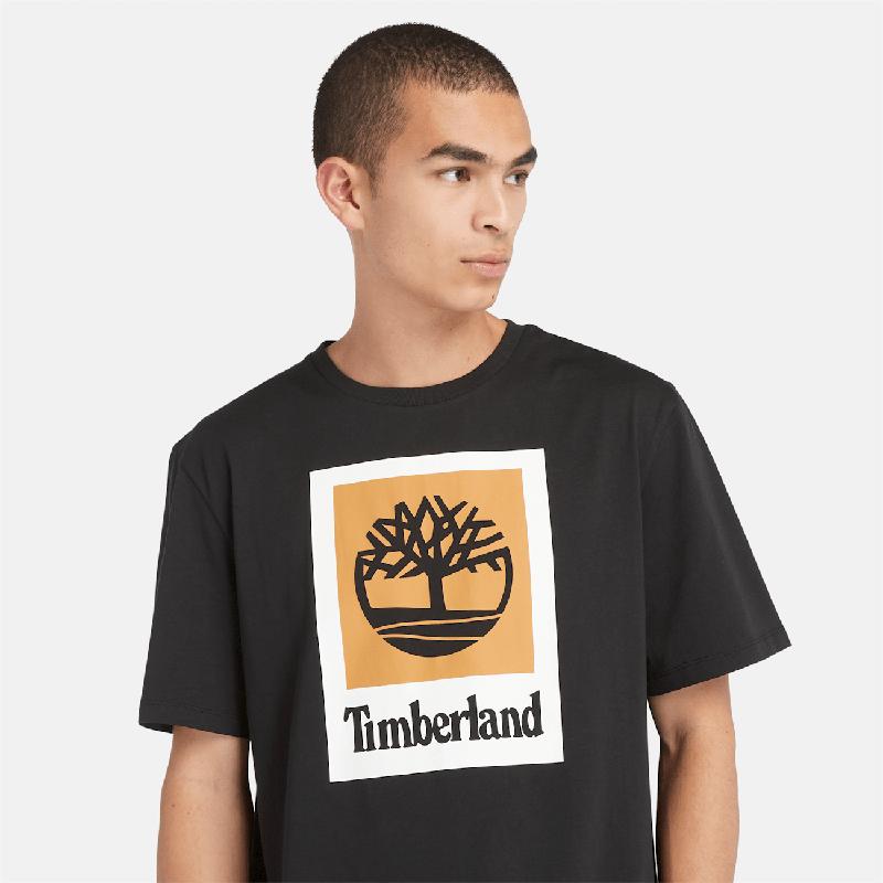 T-shirt Stack Logo Sem Género em Preto Timberland