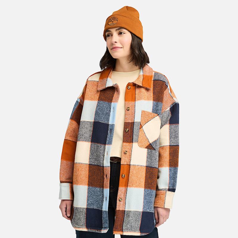 Camisa Larga em Flanela Pesada para Mulher em Laranja Timberland