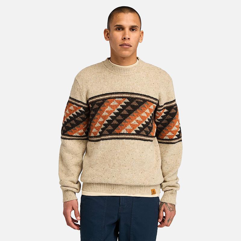 Camisola com Gola Redonda Fair Isle para Homem em bege Timberland