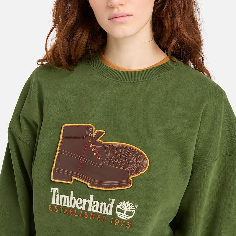 Camisola de Gola Redonda Box Fit Badge Sem Género em verde-escuro Timberland