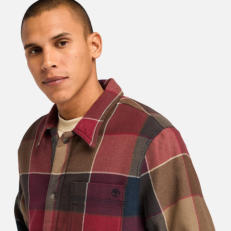 Camisa Larga Xadrez Forrada a Malha Polar para Homem em Vermelho Timberland