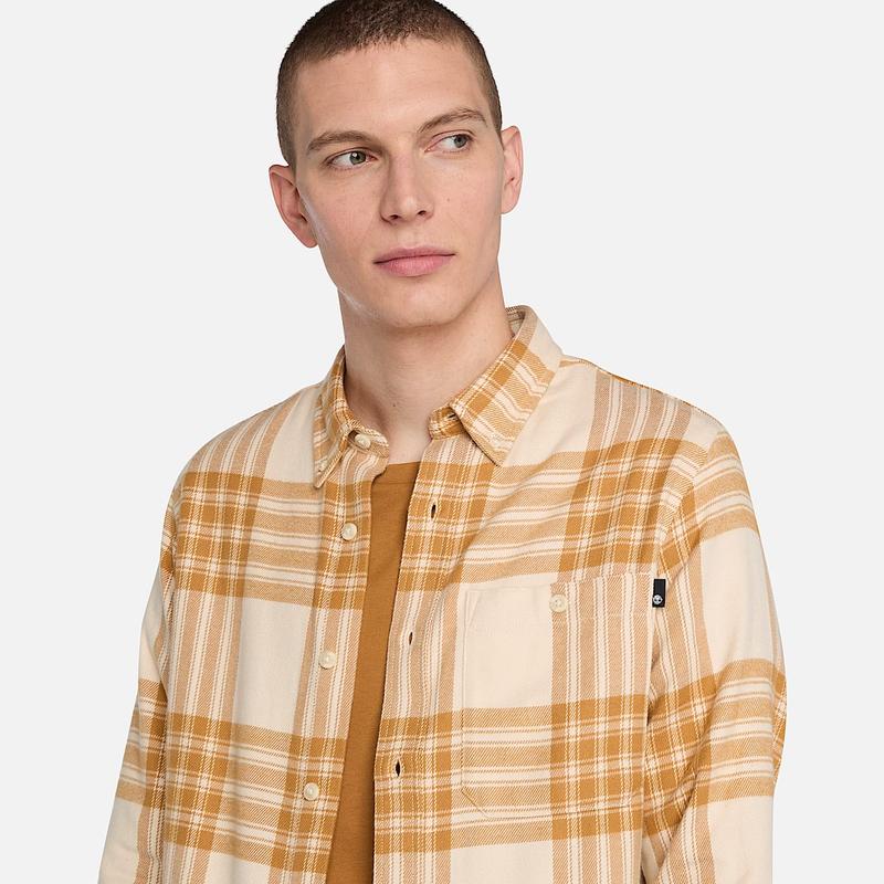 Camisa Xadrez em Flanela de Peso Médio para Homem em bege Timberland