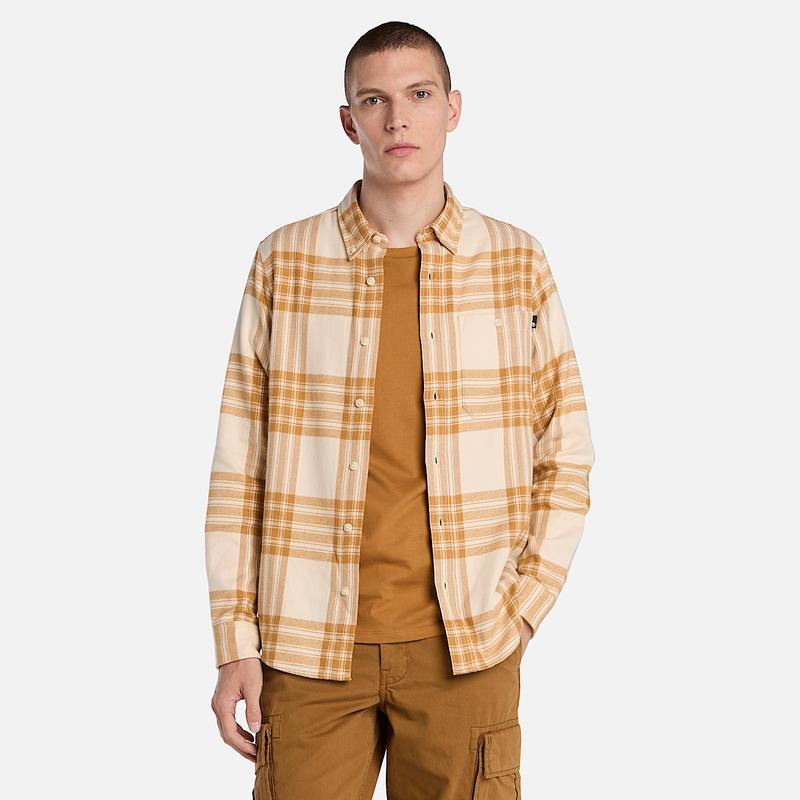 Camisa Xadrez em Flanela de Peso Médio para Homem em bege Timberland