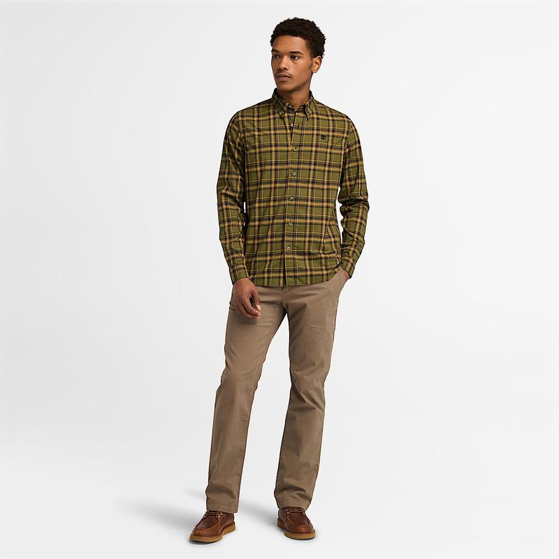 Camisa Xadrez em Popelina Elástica para Homem em bege Timberland