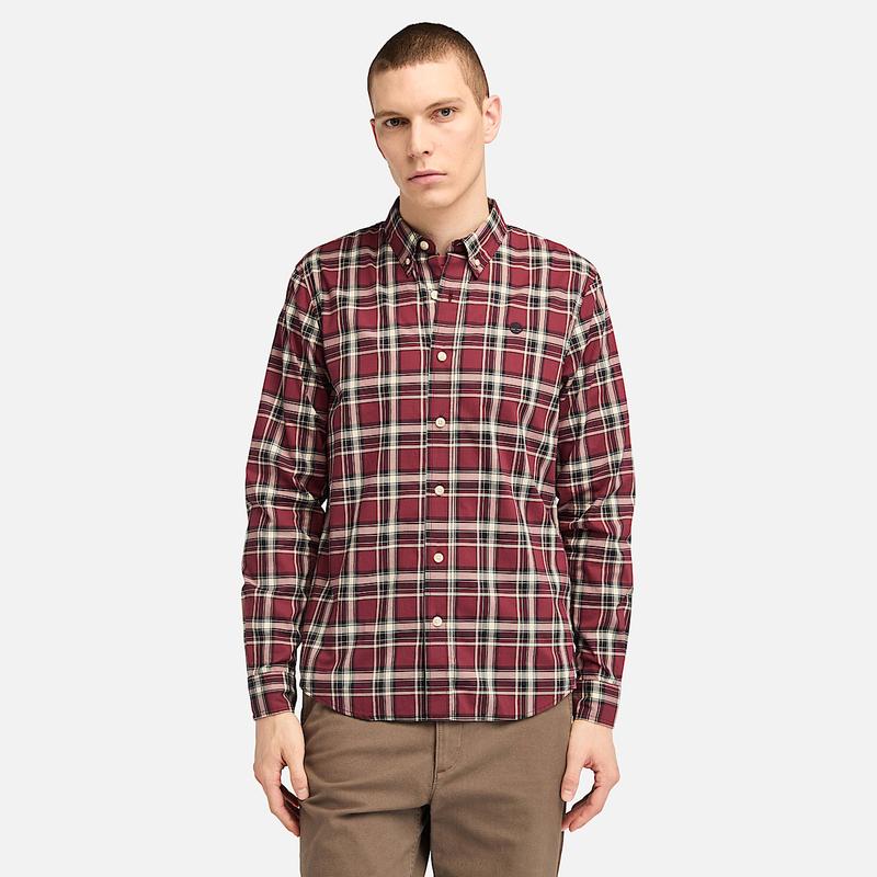 Camisa Xadrez em Popelina Elástica para Homem em bege Timberland