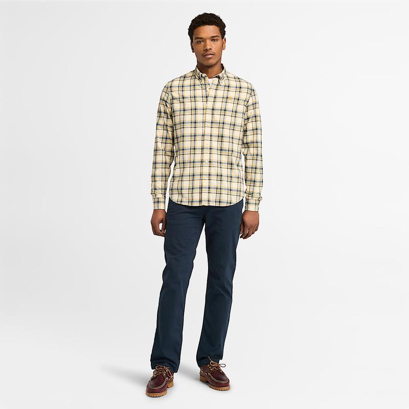 Camisa Xadrez em Popelina Elástica para Homem em bege Timberland