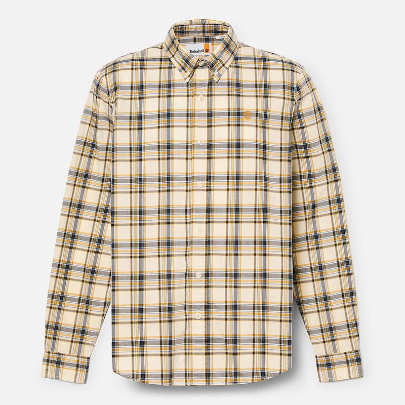 Camisa Xadrez em Popelina Elástica para Homem em bege Timberland