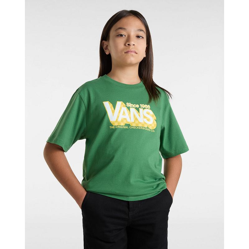 T-shirt Checker Drop para criança (8-14 anos) Vans Verde Claro