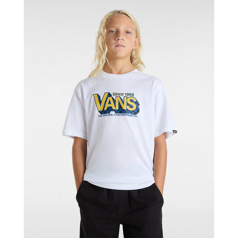 T-shirt Checker Drop para criança (8-14 anos) Vans Branco