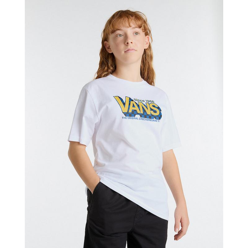 T-shirt Checker Drop para criança (8-14 anos) Vans Branco