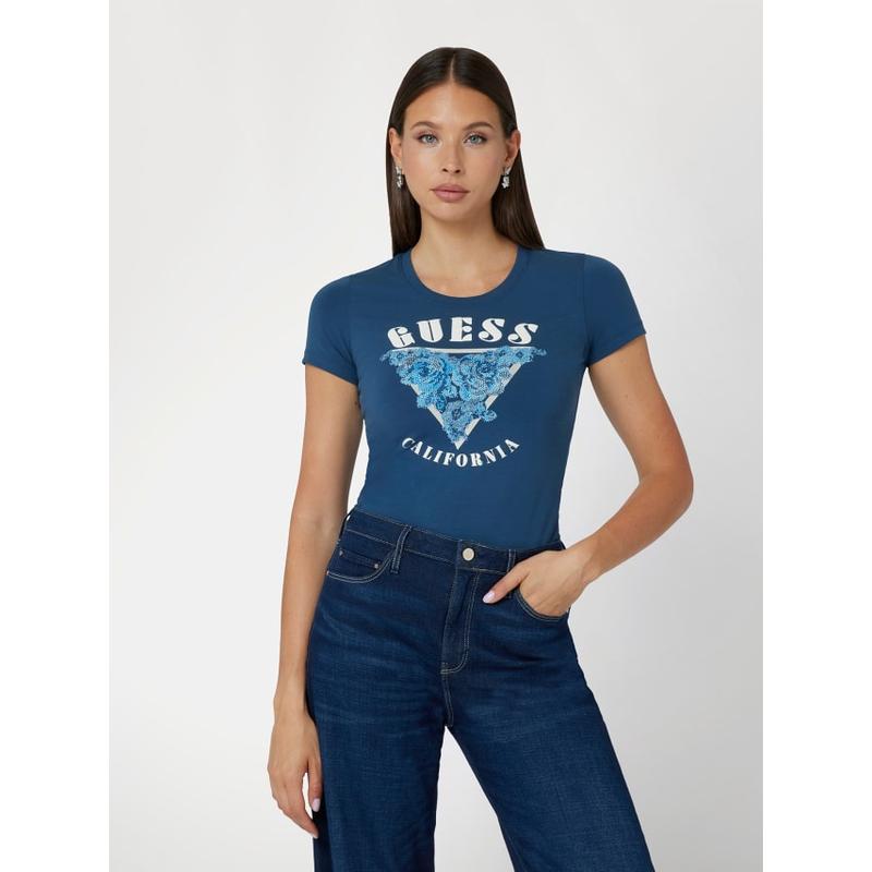 T-shirt logo flores Guess