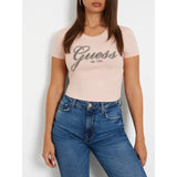 T-shirt elástica logo à frente com strass Guess