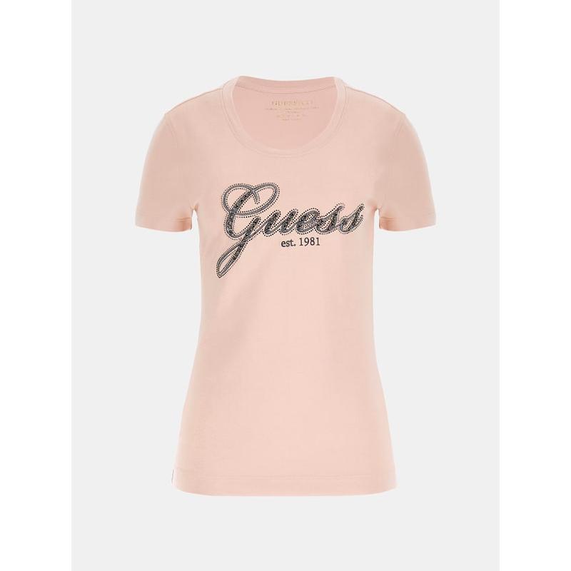 T-shirt elástica logo à frente com strass Guess