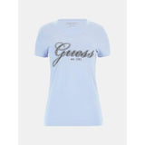 T-shirt elástica logo à frente com strass Guess