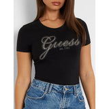 T-shirt elástica logo à frente com strass Guess