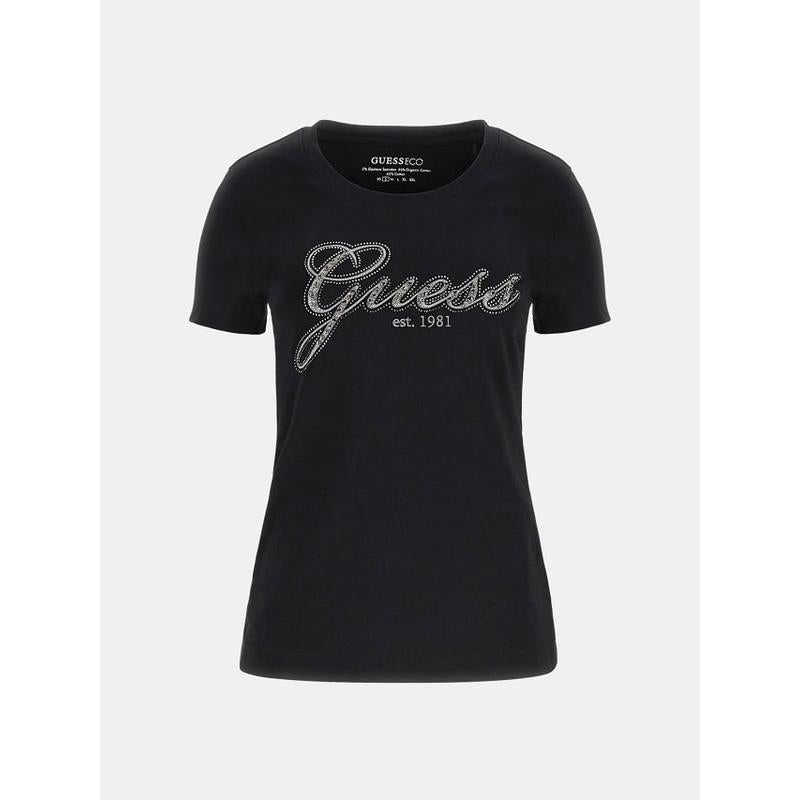 T-shirt elástica logo à frente com strass Guess