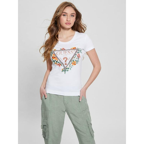 T-shirt stretch com logótipo florido Guess